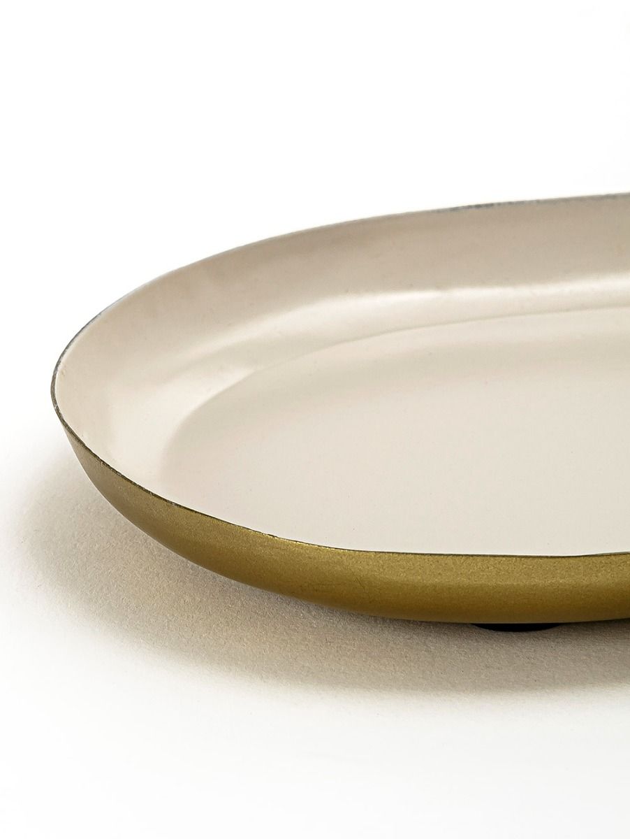 BANDEJA OVALADA INDORE BLANCO Y DORADO LARGE