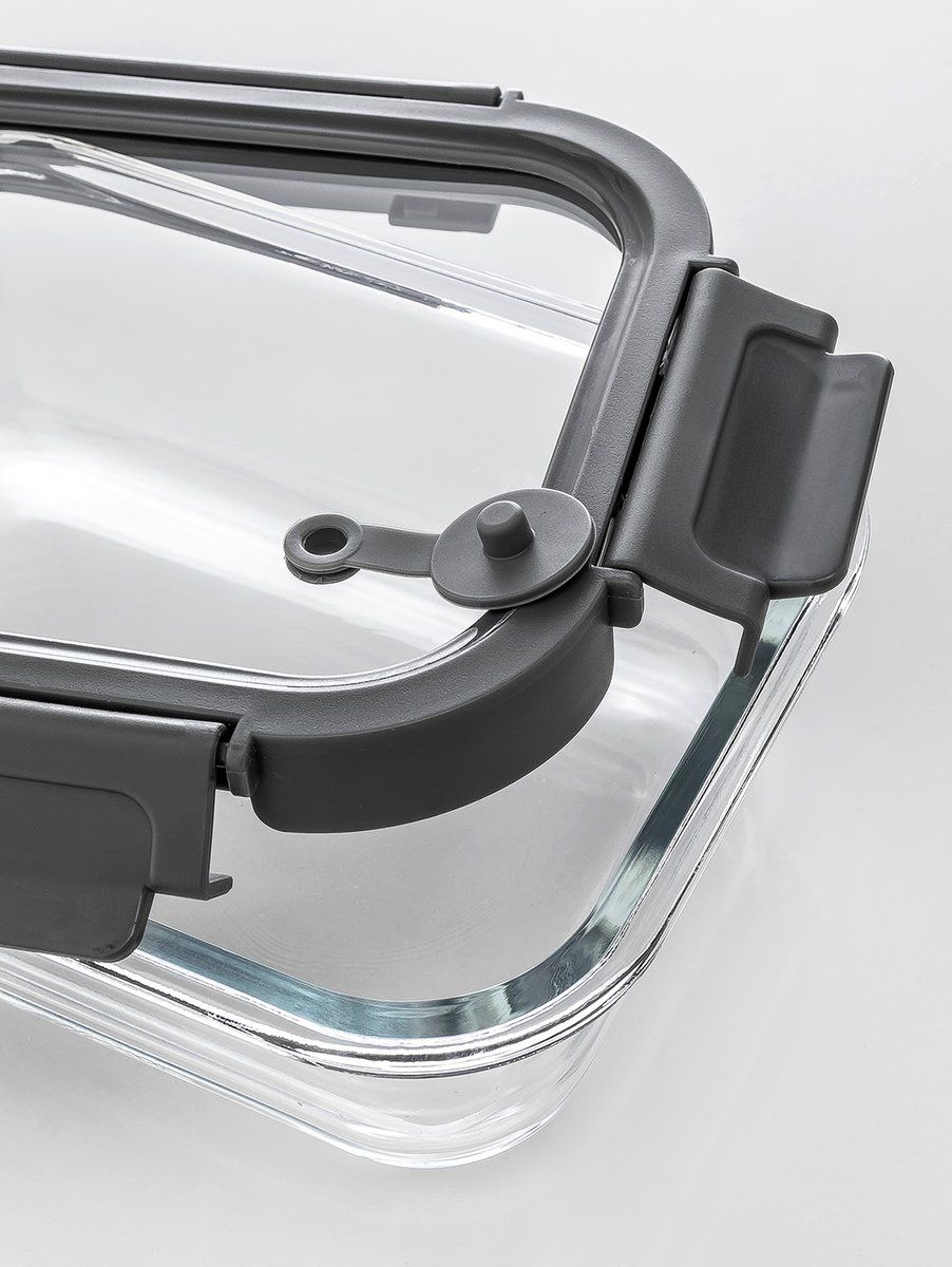 CONTENEDOR RECTANGULAR GLASS GREY 19 CM