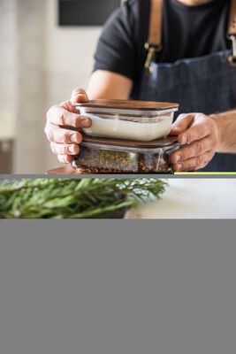 CONTENEDOR RECTANGULAR GLASS AND WOOD ACACIA M