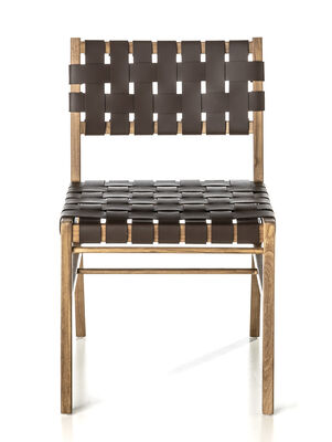 SILLA SUD CUERO TRENZADO MARRON