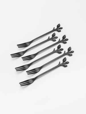 SET X6 TENEDORES NEGROS LEAF DISEÑO HOJA EN CAJA