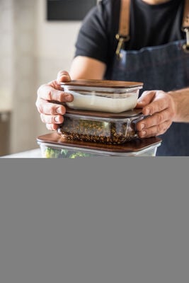 CONTENEDOR RECTANGULAR GLASS AND WOOD ACACIA M