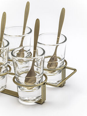 SET X 6 COPETINEROS DE VIDRIO CON CUCHARA Y RACK DE METAL 26X14 CM - Second Image