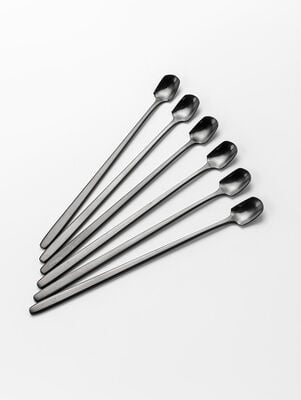 SET X 6 CUCHARAS DE ACERO NEGRO DISE&Ntilde;O PALA 17CM