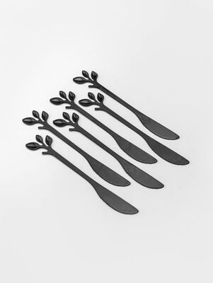 SET X6 CUCHILLOS NEGROS LEAF DISEÑO HOJA EN CAJA
