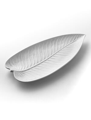 BANDEJA DE PORCELANA HOJA BLANCO 39X18 CM