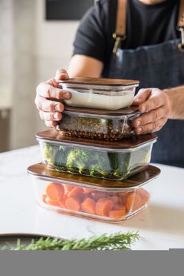 CONTENEDOR RECTANGULAR GLASS AND WOOD ACACIA M