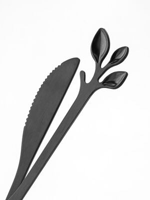 SET X6 CUCHILLOS NEGROS LEAF DISEÑO HOJA EN CAJA - Second Image