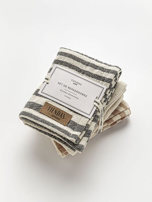 SET X 3 REPASADORES ROSE NEGRO/NAT/AVELLANA 45 X 60