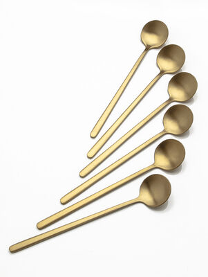 SET X 6 CUCHARAS DE ACERO DORADO DISEÑO REDONDO 17CM