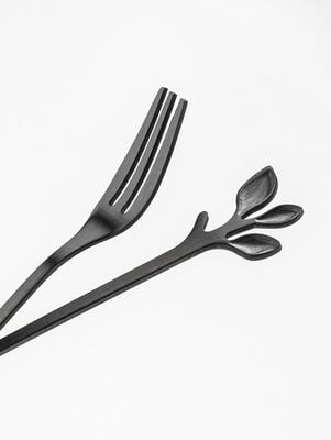 SET X6 TENEDORES NEGROS LEAF DISE&Ntilde;O HOJA EN CAJA - Second Image