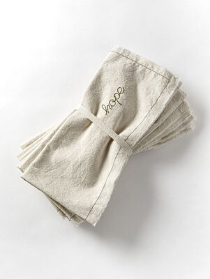 SET X 6 SERVILLETAS BORDADA HOPE NATURAL/VERDE 40 x 40