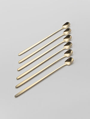 SET X 6 CUCHARAS DE ACERO DORADO DISE&Ntilde;O PALA 17CM