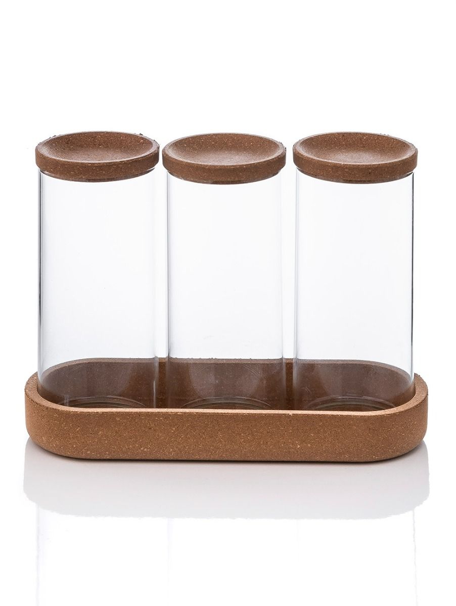 SET X 3 FRASCOS CON BANDEJA GLASS AND CORK M