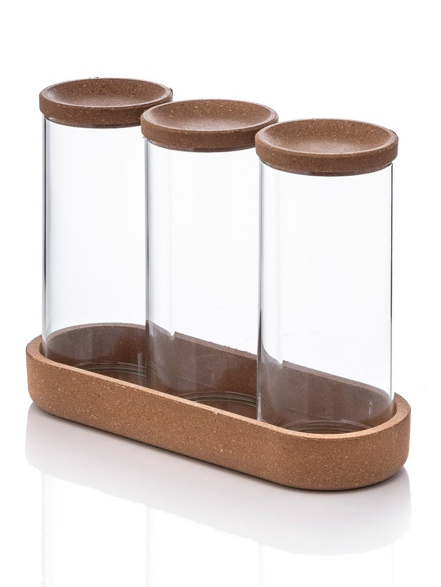 SET X 3 FRASCOS CON BANDEJA GLASS AND CORK M