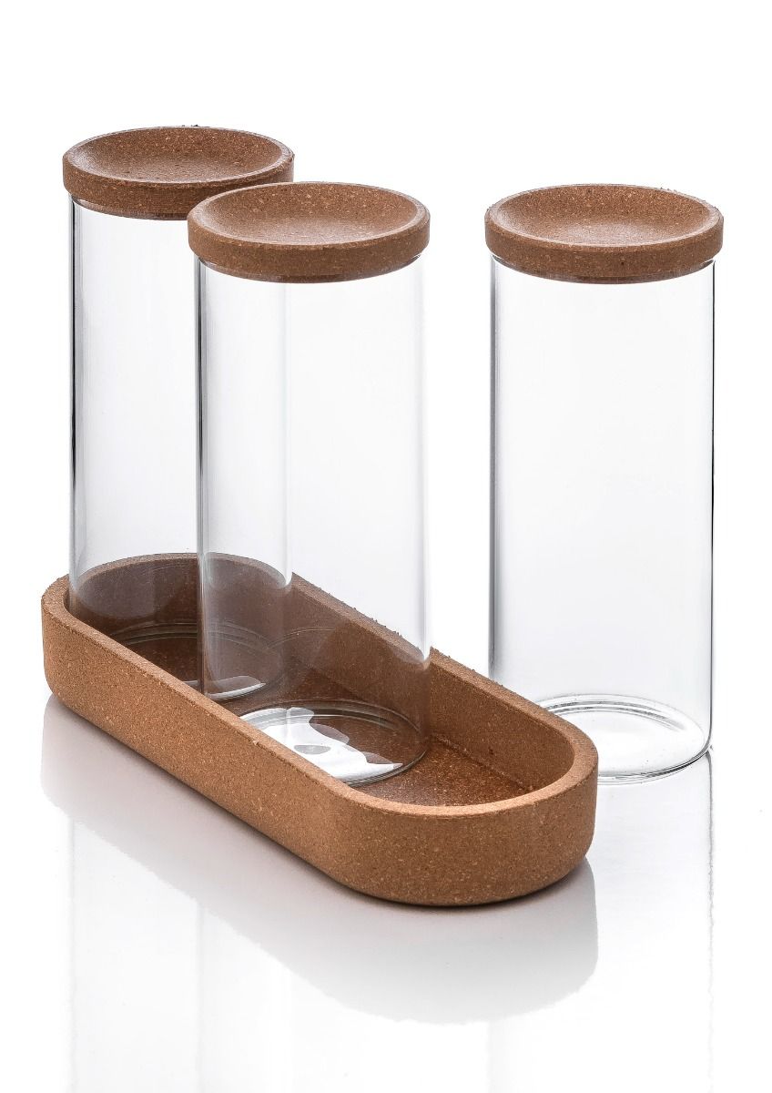 SET X 3 FRASCOS CON BANDEJA GLASS AND CORK M