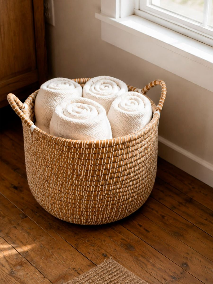 CANASTO ANIKA NATURAL & WHITE M