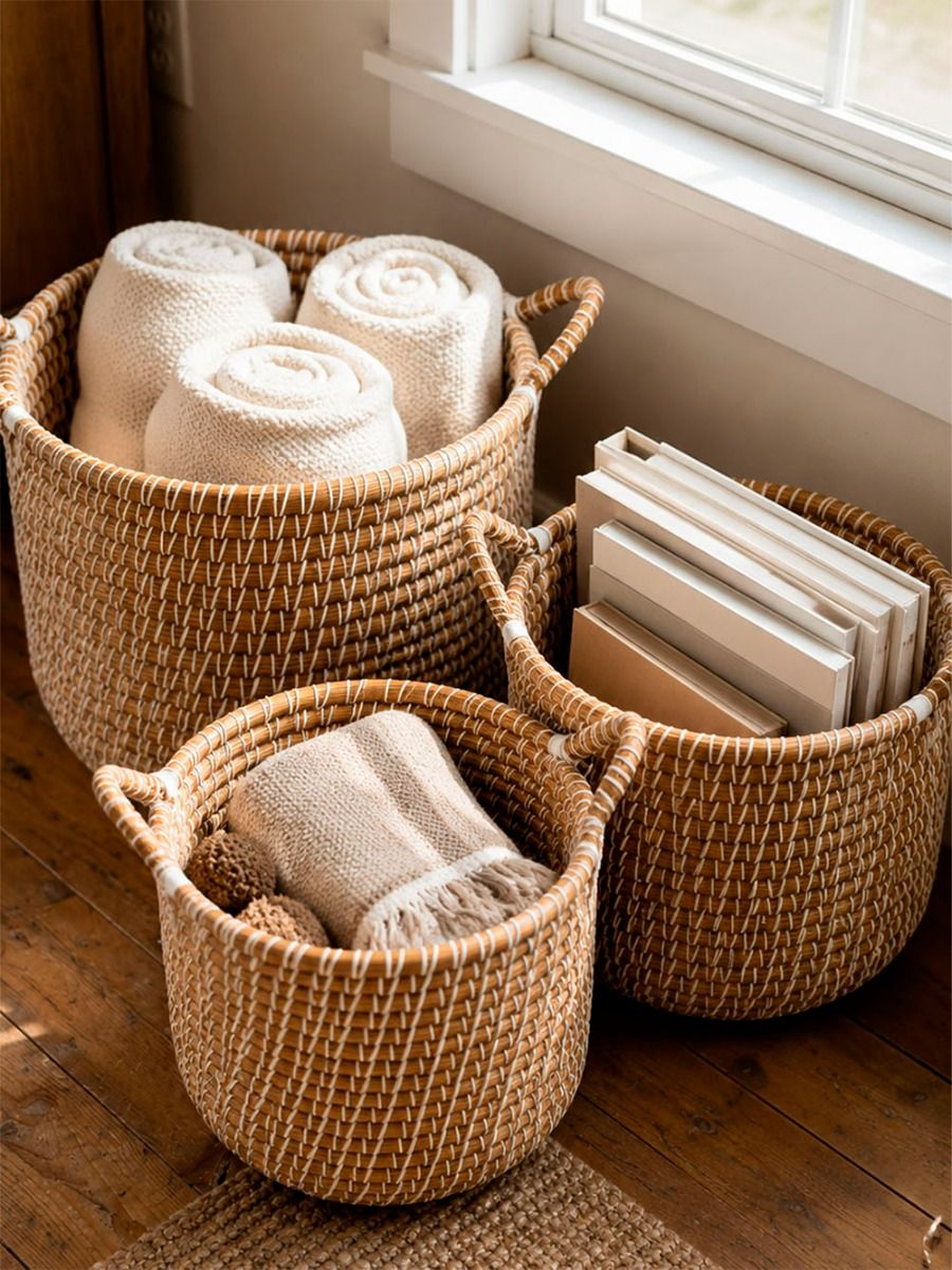 CANASTO ANIKA NATURAL & WHITE M