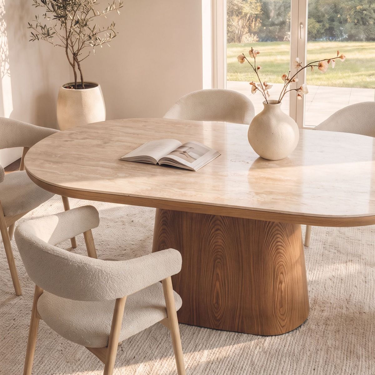 MESA DE COMEDOR HANS TRAVERTINE & NATURAL 200 X 90