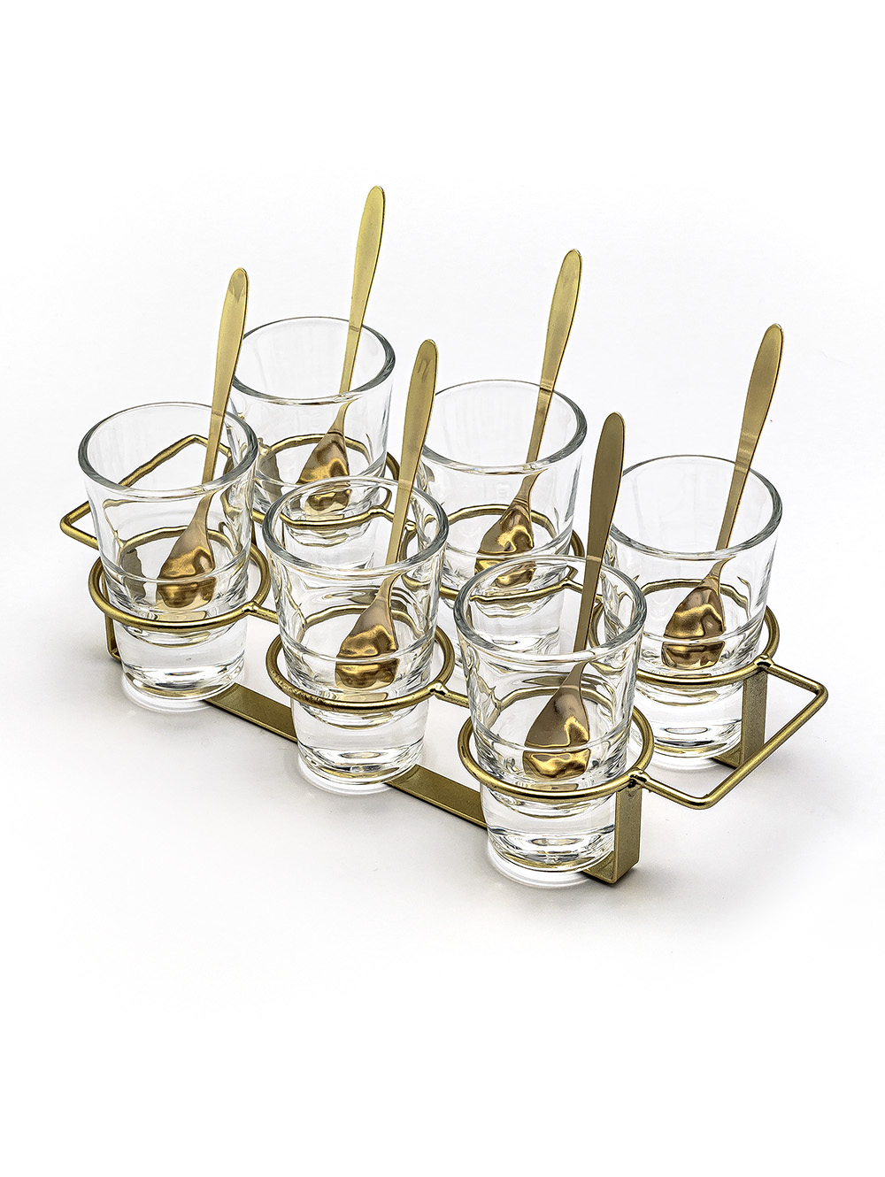 set de copetineros vidrio-SET X 6 COPETINEROS DE VIDRIO CON CUCHARA Y RACK DE METAL 26X14 CM-MISHKA-2.jpg image number null