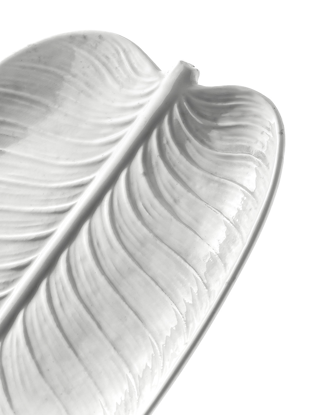 BANDEJA DE PORCELANA HOJA BLANCO 39X18 CM image number null