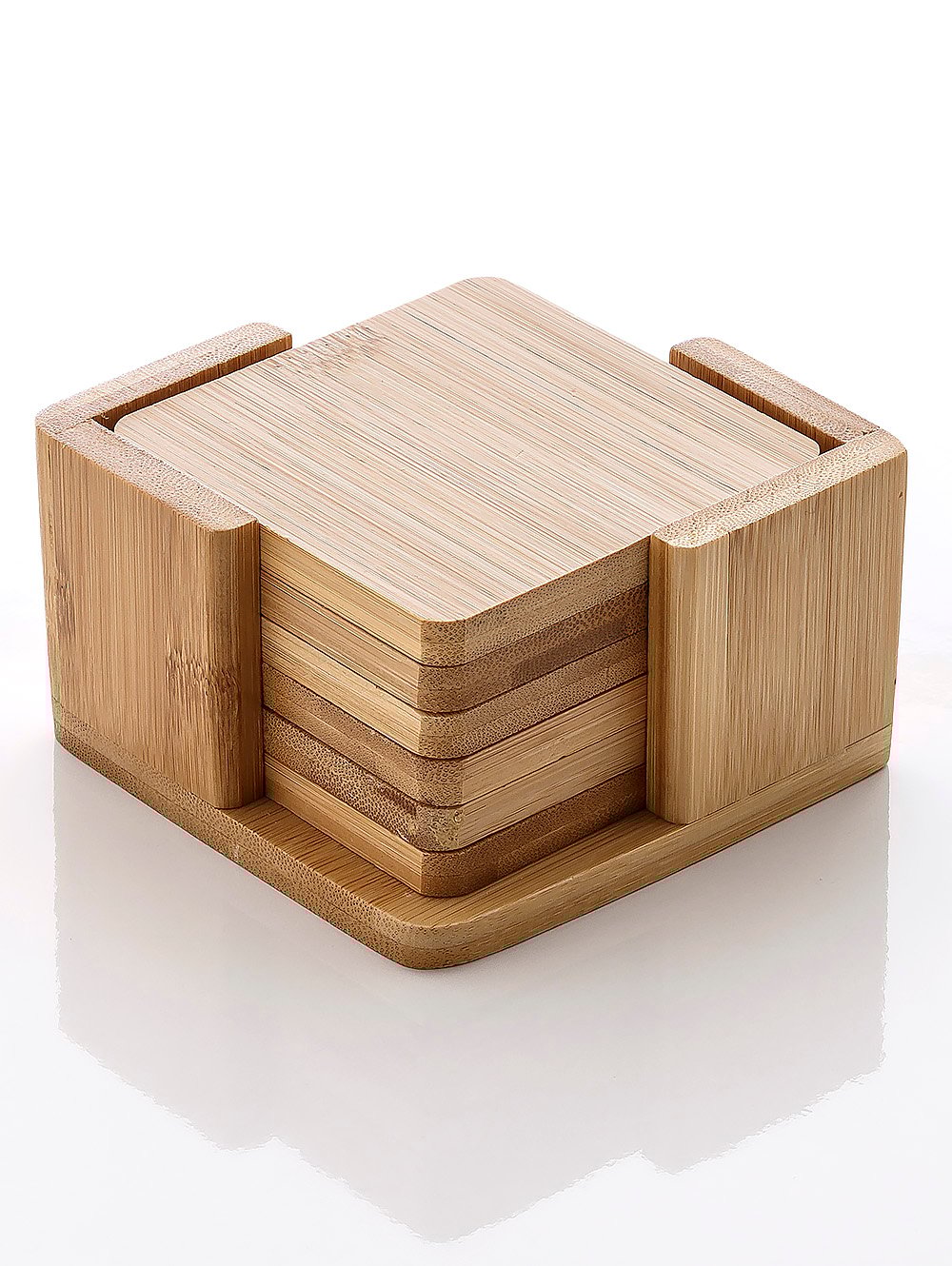 SET X6 POSAVASOS CUADRADOS + BASE MADERA BAMBOO image number null