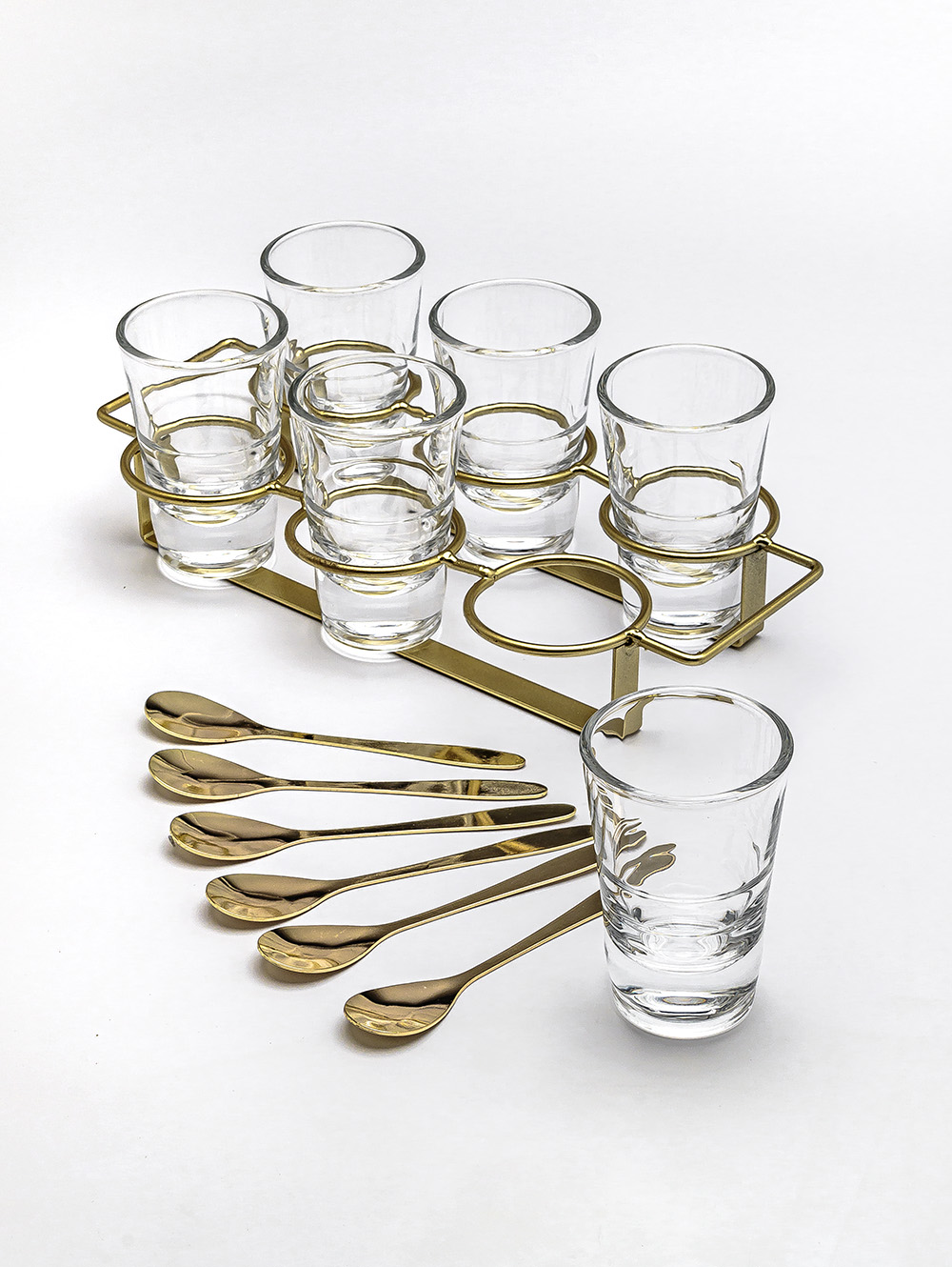 set de copetineros vidrio-SET X 6 COPETINEROS DE VIDRIO CON CUCHARA Y RACK DE METAL 26X14 CM-MISHKA-3.jpg image number null