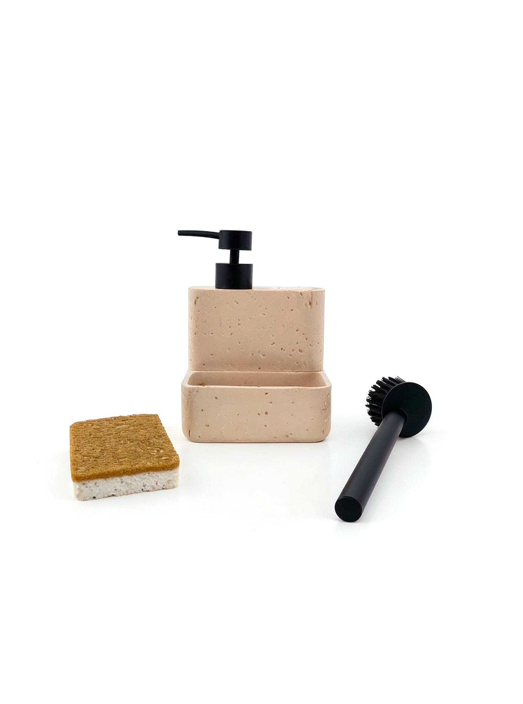 DISPENSER CON PORTA ESPONJA Y CEPILLO OSLO BEIGE image number null