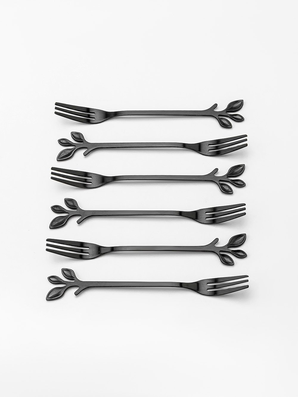 SET X6 TENEDORES NEGROS LEAF DISE&Ntilde;O HOJA EN CAJA image number null