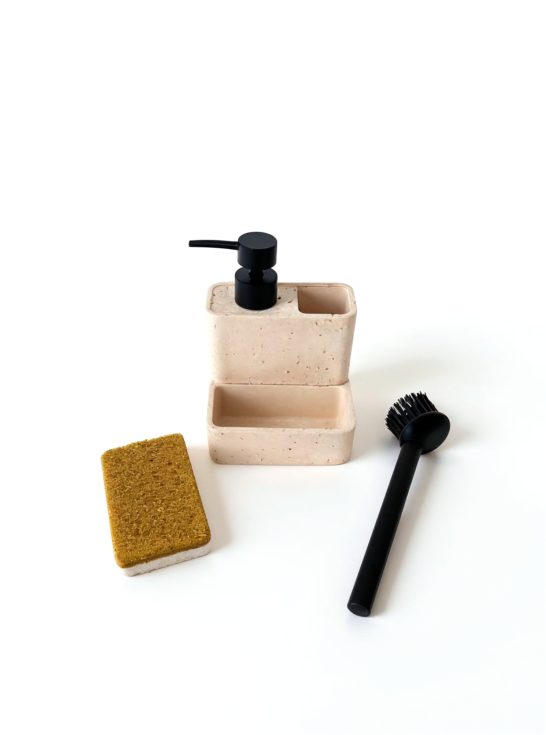 DISPENSER CON PORTA ESPONJA Y CEPILLO OSLO BEIGE image number null