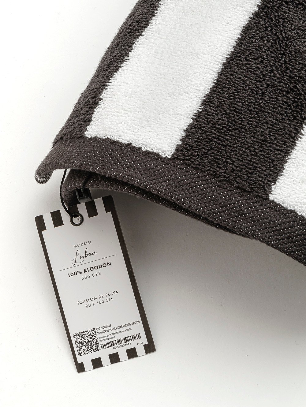 TOALLON DE PLAYA RAYAS BLANCO/GRAFITO image number null