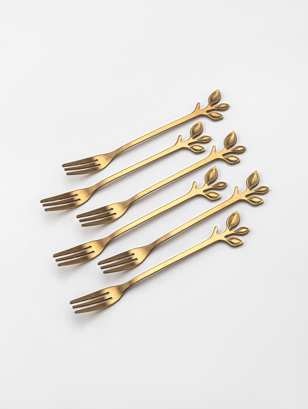 SET X6 TENEDORES DORADOS LEAF DISEÑO HOJA EN CAJA image number null
