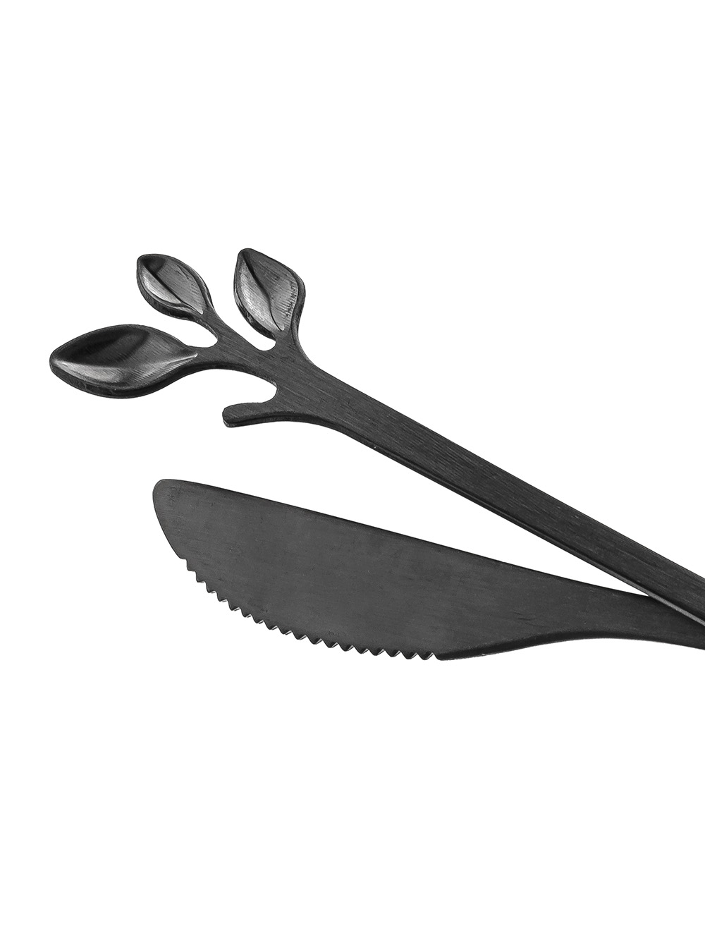 SET X6 CUCHILLOS NEGROS LEAF DISE&Ntilde;O HOJA EN CAJA image number null