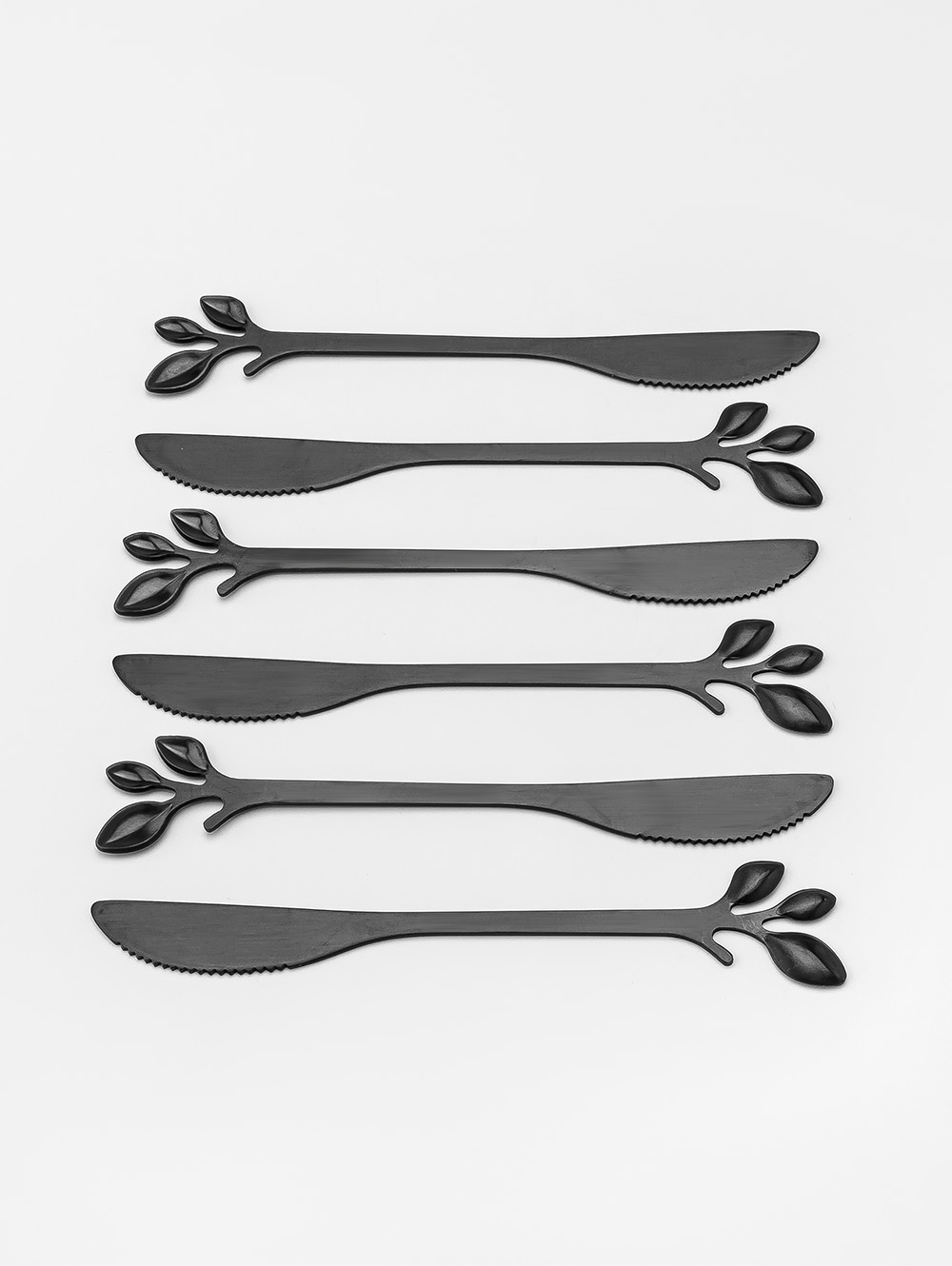 SET X6 CUCHILLOS NEGROS LEAF DISE&Ntilde;O HOJA EN CAJA image number null